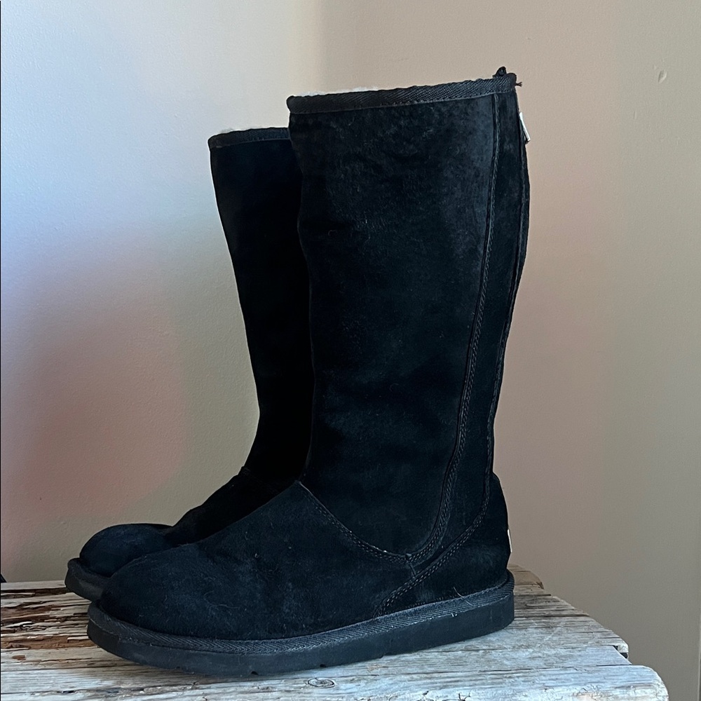 UGG Knightsbridge Leather Tall Boot Back Zip Women US 9 EU 40 Black 5119 - Picture 6 of 15